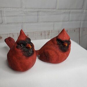 2 Red Cardinal Bird Figurines 3" Resin